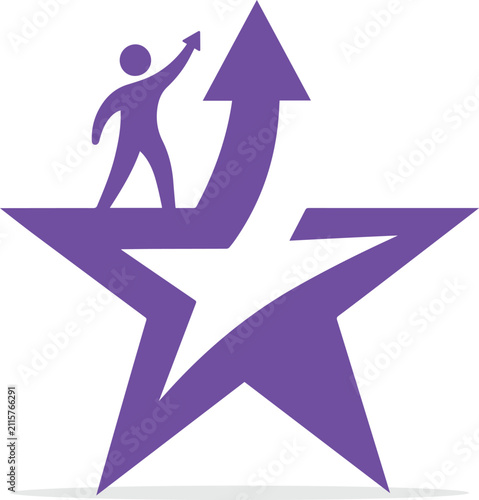 Obraz na płótnie Triumphant star vector logo with rising human figure for success

Award winning