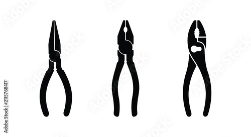 Obraz na plátně Black Silhouette Of Three Different Pliers Tools Against A White Background need