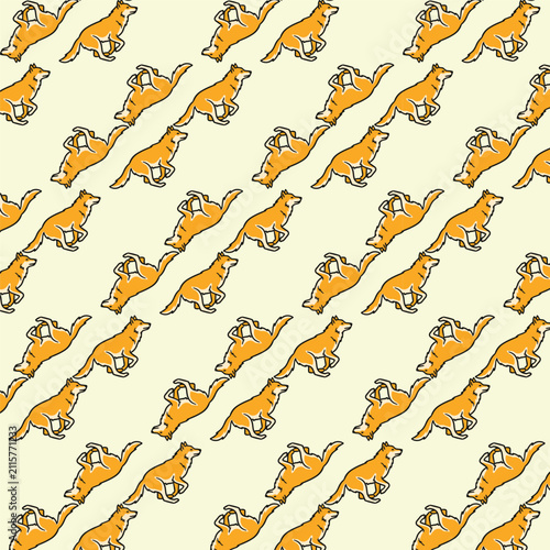 Orange fox diagonal seamless pattern illustration on cream background, cute animal repeating design for textile fabric print artwork