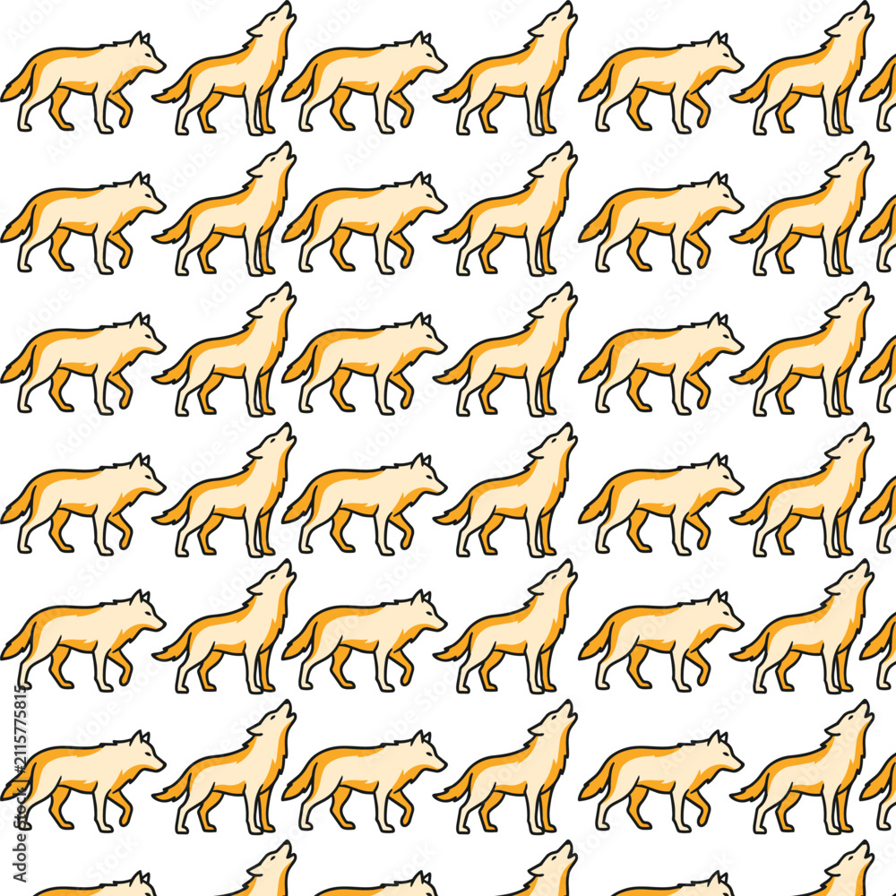 Obraz premium Gold wolf outline seamless pattern illustration on white background, animal repeating design for textile fabric and wallpaper print art