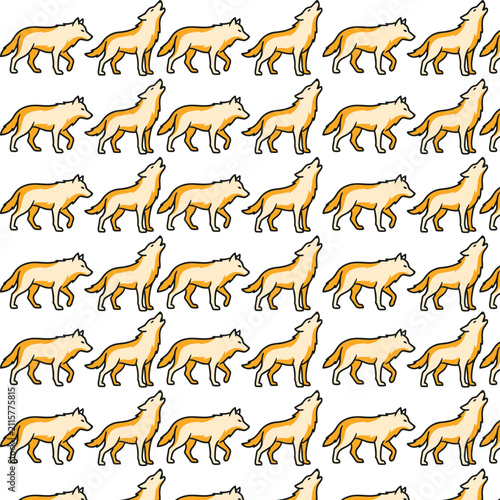 Gold wolf outline seamless pattern illustration on white background, animal repeating design for textile fabric and wallpaper print art