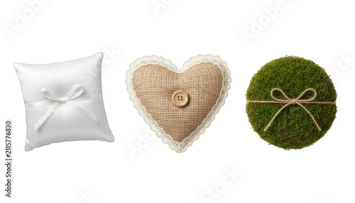 Set of Wedding Ring Pillows and Decorative Moss Ornament
