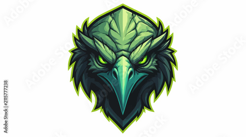 Quadro su tela Fierce Green Eagle Head Emblem with Glowing Eyes.
