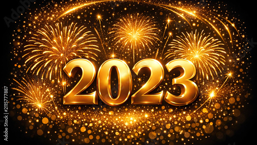 Glorious fireworks lighting up the night sky to celebrate the new year of 2023. A joyous occasion marked by resolutions, confetti, and bright colors.