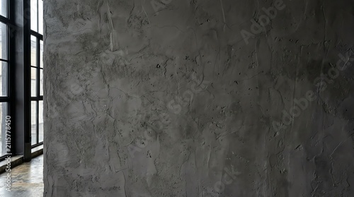 Interior Concrete Wall with Textured Surface Near Large Industrial Windows
