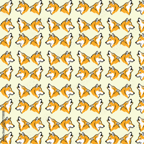 Orange fox seamless pattern illustration on light background, cute animal repeating design for textile fabric and wallpaper print artwork