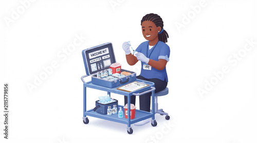 Young woman with full grocery shopping cart using laptop in modern office setting multitasking business and online shopping concept