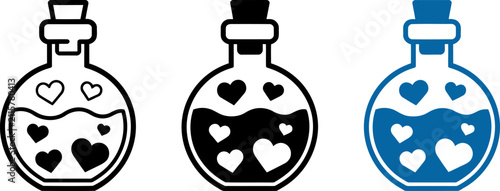 фотографія Love potion bottle icon set potion with hearts vector illustration valentines da