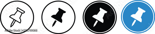 Pushpin icon variation collection illustration, monochrome and color design, user interface symbol artwork,
