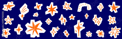 Shiny star stickers and doodle shapes bring a scrapbook collage to life. Paper elements, newspaper scraps and another star add sparkle to every scrapbook collage.