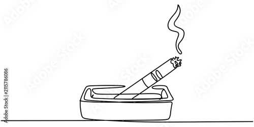 Bild auf Leinwand Single continuous line drawing of a burning cigarette inside a square ashtray Ve