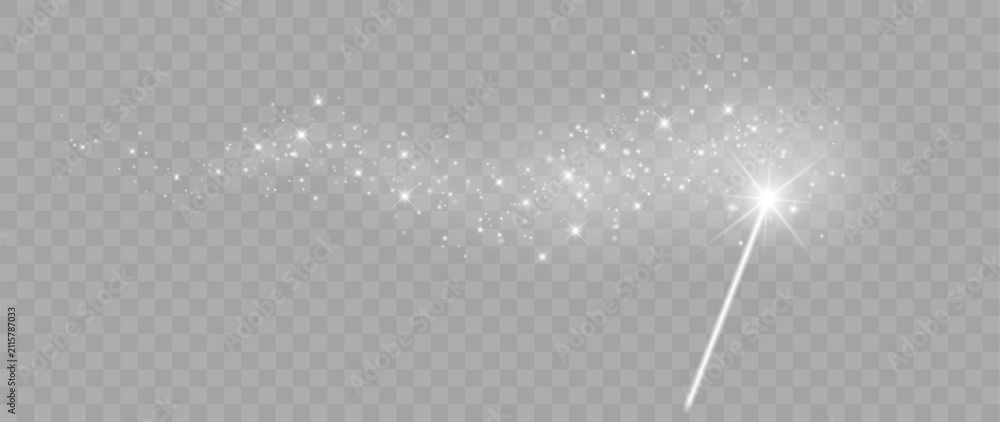 Fototapeta premium White Magic Wand with Glowing Sparkle Trail Isolated on Transparent Background