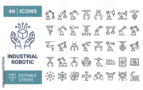 Comprehensive Collection of Industrial Robotic Vector Icons