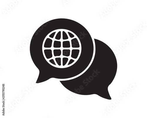 Global communication speech bubbles icon. International chat and worldwide messaging symbol.