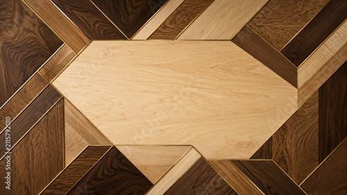 Geometric Wood Parquetry Background with Copy Space
