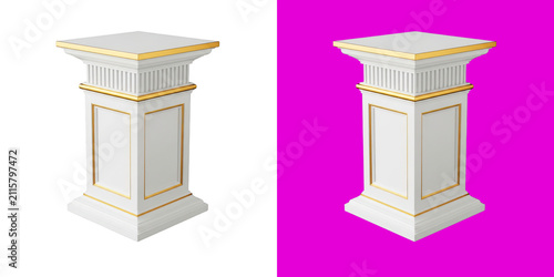 Elegant white pedestal stand with gold trim detail for luxury product display and exhibition transparent png