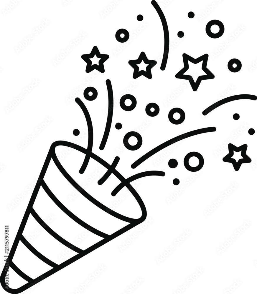 Obraz premium Party popper icon with stars and confetti shapes