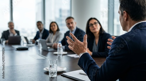 Executive team participating in a boardroom coaching session and leadership training with a business leader.