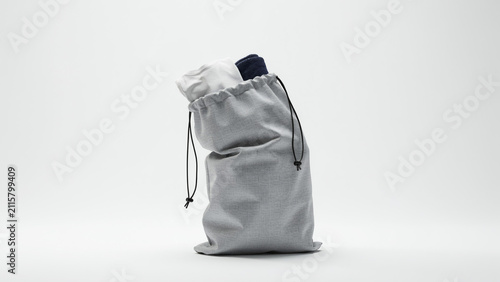 Premium Drawstring Travel Pouch with Clothing on White Background