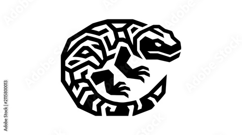 Fotografie Stylized Black and White Lizard Graphic Design.