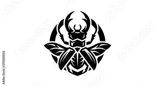 Foto Stylized Black Beetle Insect Emblem Icon.