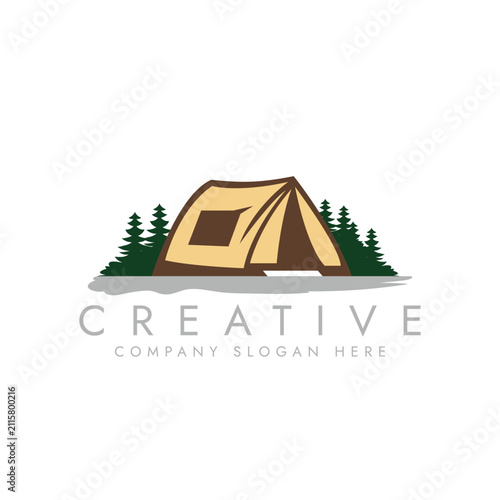 Camping Tent in Forest logo vector Illustration design  
