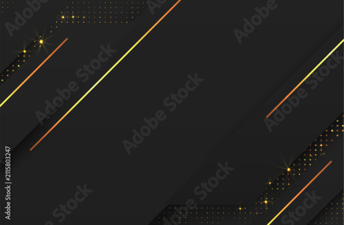 Abstract. Luxury black background with elegant diagonal gold lines and glittering gold dust sparkles. vector.