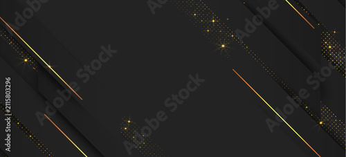 Abstract. Luxury black background with elegant diagonal gold lines and glittering gold dust sparkles. vector.