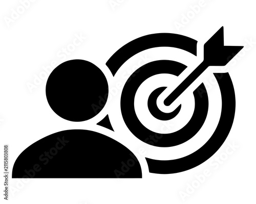 Professional business goal icon depicting a person aiming at a target bullseye with business strategy marketing achievement objective planning management corporate aspiration performance