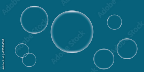 Canvastavla Floating soap bubbles on teal background clear spheres and circles simple digita
