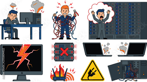 Bild auf Leinwand IT support error and network breakdown concept scenes featuring stressed technic