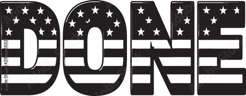 Done word design with american flag pattern and stars and stripes