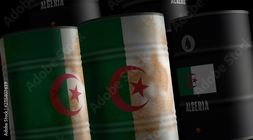 Bild auf Leinwand Algeria oil crude petroleum fuel barrels in row