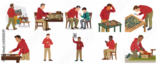 Fotografía Family and Friends Playing Mystery Detective Board Game Illustration Set