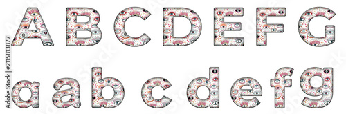 Peppy Eye Pattern Drawing a, b, c, d, e, f, g word design abc Alphabet letter text typography font