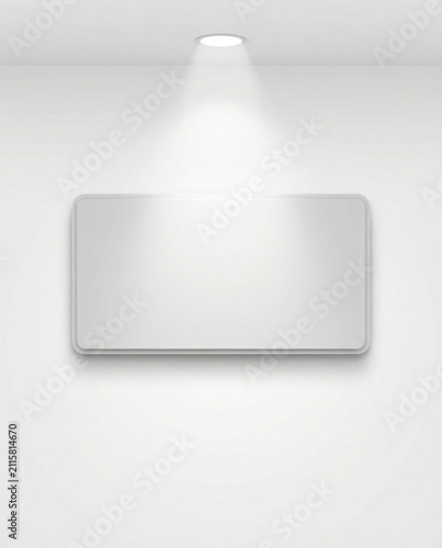 Blank White Rectangular Sign Illuminated by a Wall Spotlight
