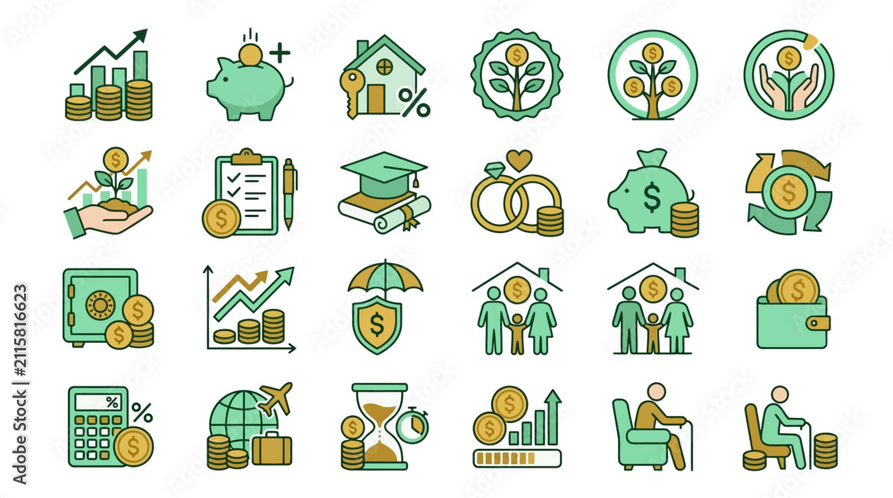 Fototapeta premium Financial Planning and Investment Icon Set