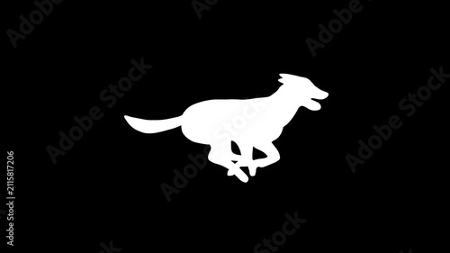 Running dog silhouette hand drawn animation, fast canine animated motion graphic, pet hound cartoon loop, moving puppy drawing illustration, overlay elements