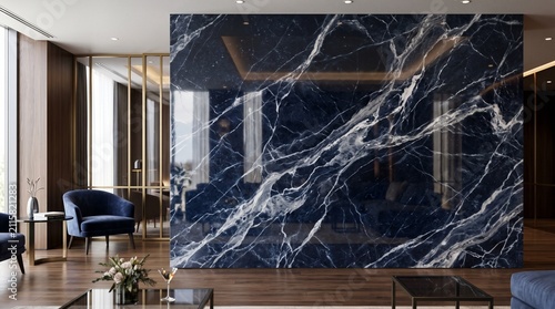 Modern Interior with Blue Marble Wall and Elegant Seating Area