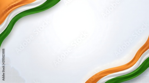 Elegant Indian Tricolor Ribbon Border Background with White Copy Space