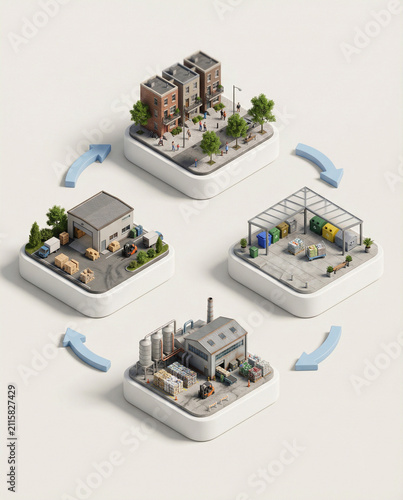 Isometric Urban Development and Construction Project Lifecycle