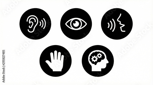 Accessibility Icon Set for Hearing, Vision, Speech, Hand and Cognition