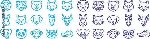 Canvas Print A collection of various animal head icons featuring both colorful gradient and s