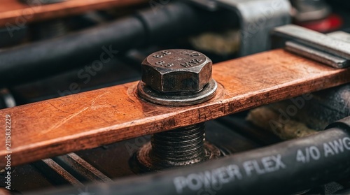 Vintage Industrial Machinery with Rusty Metal Beam and Hexagonal Bolt