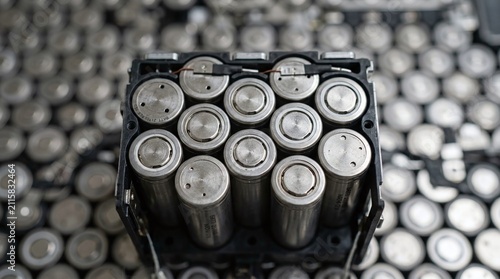 Lithium ion battery pack with cylindrical cells arranged in a black holder for electric vehicle power storage technology