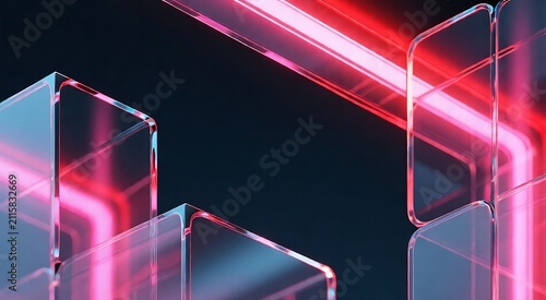 Abstract Neon Pink and Blue Glass Frame Border.
