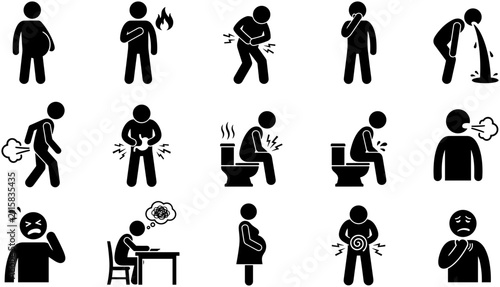 Obraz na plátne Set of medical symptom icons representing common digestive and health issues