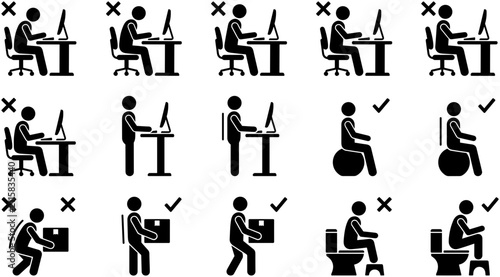 Obraz na plátně Ergonomic and Proper Posture Infographic Icons Set.