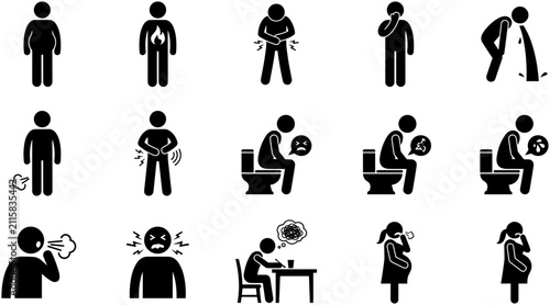 Fotografie Set of human body health and illness related pictograms.