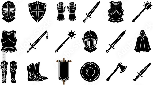 Foto Set of medieval knight armor and weaponry icons.